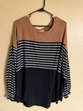Maurices Brown and Black Scoop Neck Striped Sweater